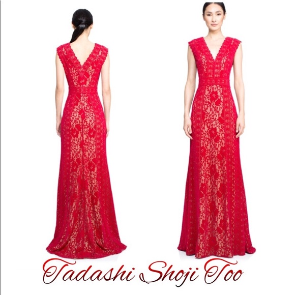 tadashi shoji red gown